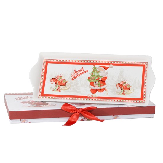 Imagem TRAVESSA NATALINA RETANGULAR CERÂMICA SWEET CRHISTMAS 34X14CM BRANCO 42556 GRILLO