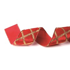 Imagem de FITA DECORATIVA ARAMADA LOSANGOS 3,8CM VERMELHO E OURO CROMUS - Cromus Embalagens Ind E Com Ltda