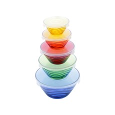 Imagem de CONJUNTO COM 5 BOWLS DE VIDRO COM TAMPA CORES COLORIDAS - Rojemac Impotacao E Exportacao Ltda