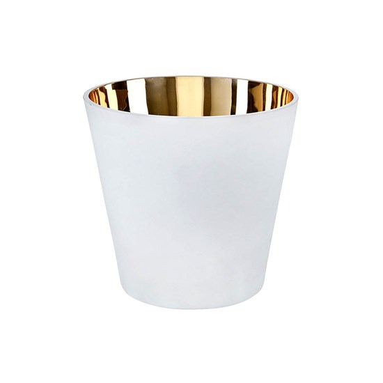 Imagem VASO DECORATIVO EM VIDRO COM PINTURA INTERNA 18X17CM BRANCO E DOURADO 44661 GL HOME 