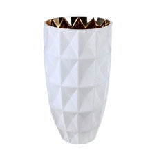 Imagem de VASO DECORATIVO EM VIDRO COM PINTURA INTERNA 17X32CM BRANCO E DOURADO 44668 GL HOME - Grillo Ltda