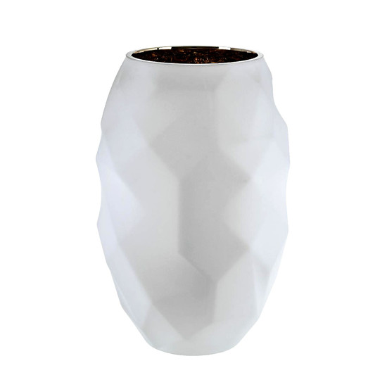 Imagem VASO DECORATIVO EM VIDRO COM PINTURA INTERNA 17X25CM BRANCO E DOURADO 44671 GL HOME