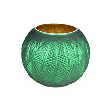 Imagem de VASO DECORATIVO EM VIDRO COM PINTURA INTERNA 25X21CM VERDE E DOURADO 44677 GL HOME  - Grillo Ltda