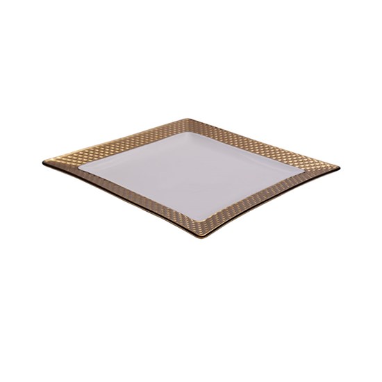 Imagem PRATO RASO QUADRADO EM CERÂMICA HOME 24CM BRANCO E DOURADO 45483 GRILLO CT18A