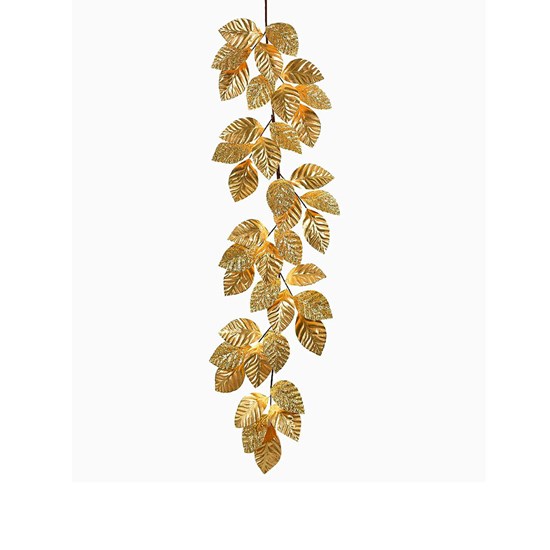 Imagem GUIRLANDA VERTICAL COM FOLHAS DE MAGNÓLIA METÁLICO 140CM DOURADO 44598 GL HOME