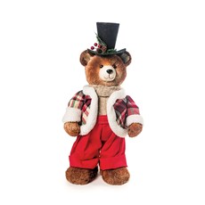 Imagem de URSO EM PÉ COM CHAPÉU E ROUPA XADREZ 51CM MARROM MAGIC FOREST CR01 - Cromus Embalagens Ind E Com Ltda