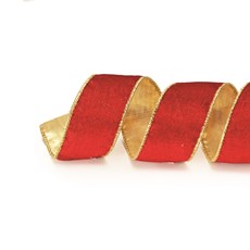 Imagem de FITA NATALINA ARAMADA VERMELHO E DOURADO 6,3CM X 9,14CM CROMUS - Cromus Embalagens Ind. E Com. Ltda