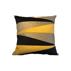 Imagem de ALMOFADA RÚSTICO BEGE 52X52 C/ APLIQUE A FIO PRETO E DOURADO DECORTEXTIL - B H Turqueto Decoracoes Me