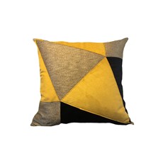 Imagem de ALMOFADA RÚSTICA BEGE 52X52 C/ APLIQUE A FIO PRETO E DOURADO DECORTEXTIL - B H Turqueto Decoracoes Me