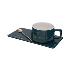 Imagem de CANECA PORCELANA VERDE COM BANDEJA LOVE HOME DESIGN - Home Design Comercio, Importacao E Exportacao - Eireli