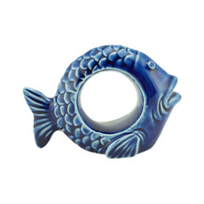 Imagem de CONJUNTO 4 ANÉIS PEIXES DECORATIVOS CERÂMICA OCEAN AZUL 8X6CM - Rojemac Impotacao E Exportacao Ltda