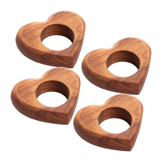 Imagem CONJUNTO 4 ANÉIS PARA GUARDANAPOS MADEIRA CORAÇÃO -  WOODART