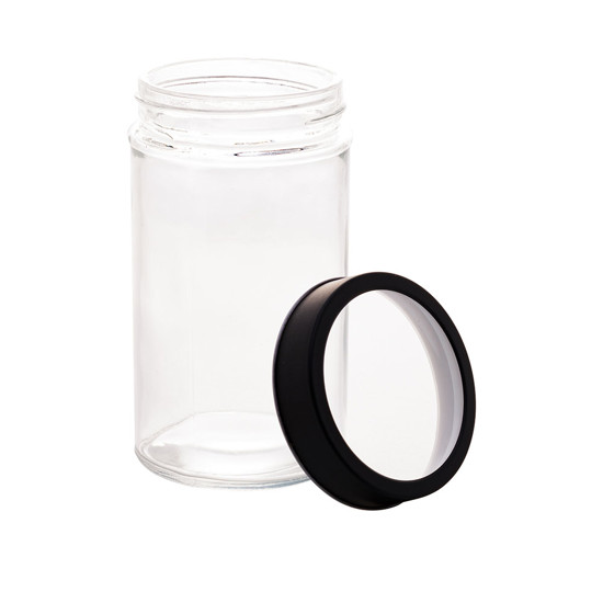 Imagem POTE DE VIDRO BOROSILICATO TRANSPARENTE COM TAMPA DE ACRÍLICO PRETO 500ML