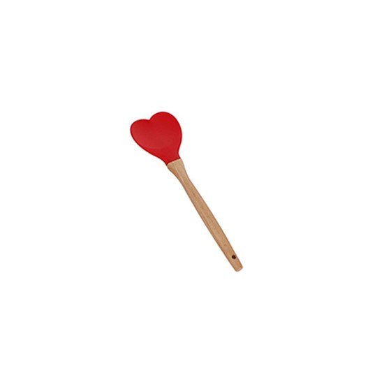 Imagem COLHER DE SILICONE COM CABO DE BAMBU HEART VERMELHO 27CM