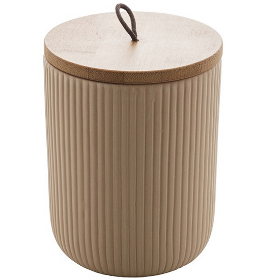 Imagem POTICHE DECORATIVO DE CERAMICA COM TAMPA DE BAMBU COM PEGADOR DE CORDA LINES BEGE- LYOU