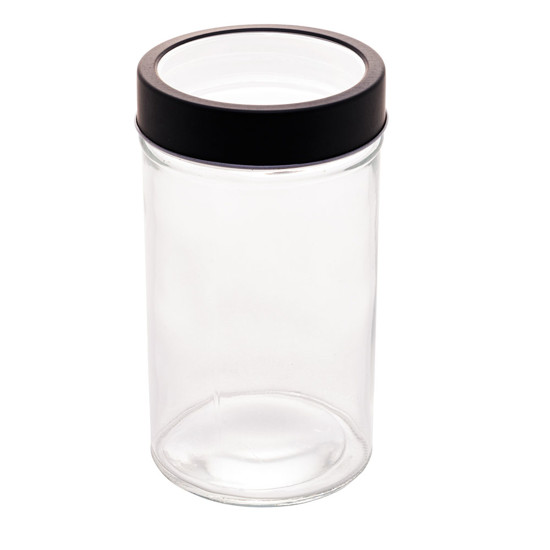 Imagem POTE DE VIDRO BOROSILICATO TRANSPARENTE COM TAMPA DE ACRÍLICO PRETO 500ML