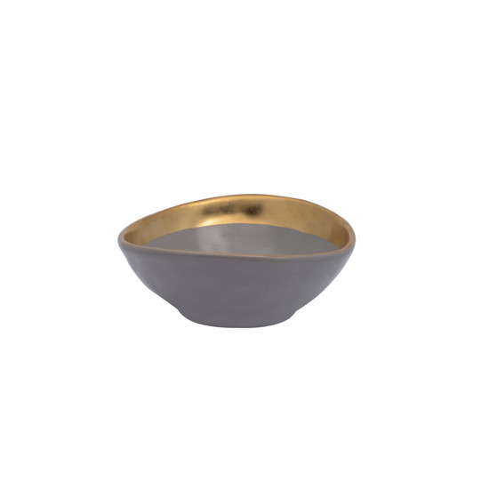 Imagem BOWL EM CERÂMICA CINZA COM BORDA DOURADA 16,5CM - HOME DESIGN 