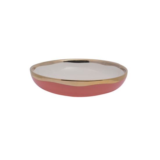 Imagem BOWL ROSA E BRANCO COM BORDA DOURADA 19CM - HOME DESIGN 