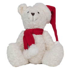 Imagem de URSO DE PELÚCIA COM GORRO/CACHEC BRANCO E VERMELHO 50CM - CROMUS  - Cromus Embalagens Ind. E Com. Ltda