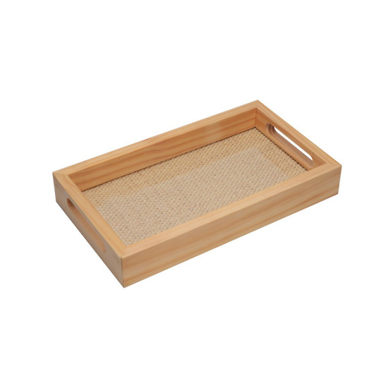 Imagem BANDEJA DE MADEIRA PINUS COM SISAL NATURAL 30X17X4,5CM 