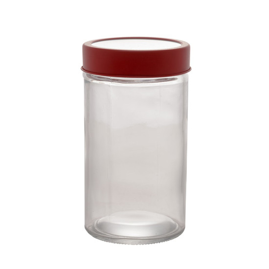 Imagem POTE DE VIDRO BOROSILICATO TRANSPARENTE COM TAMPA DE ACRÍLICO VERMELHA - LYOR 