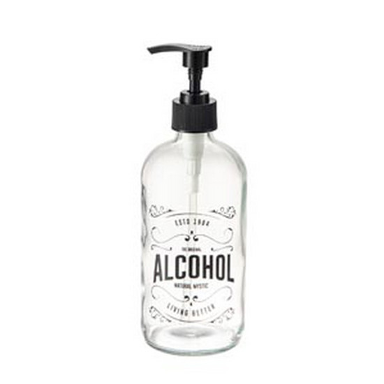 Imagem PORTA ALCOOL EM GEL DE VIDRO SODO-CALCICO COM PUMP DE PLASTICO PRETO 490ML - LYOR 