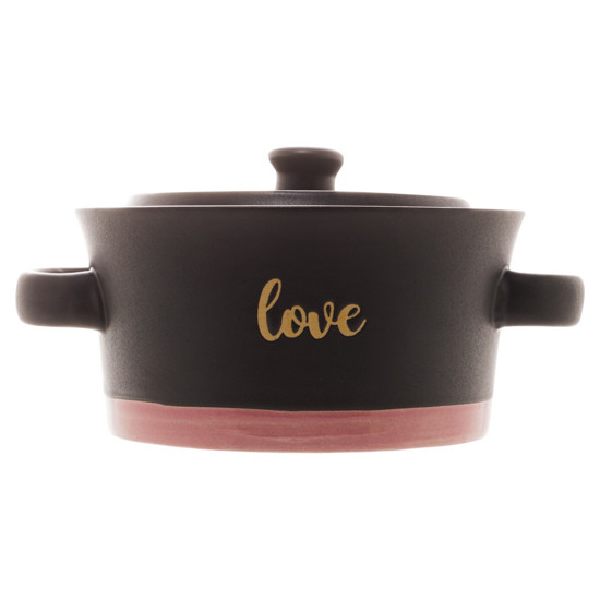 Imagem MINI CACAROLA CERAMICA LOVE COR PRETO MATT/ROSA 13X13X6,4CM - BON GOURMET 