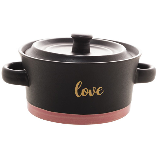 Imagem MINI CACAROLA CERAMICA LOVE COR PRETO MATT/ROSA 13X13X6,4CM - BON GOURMET 