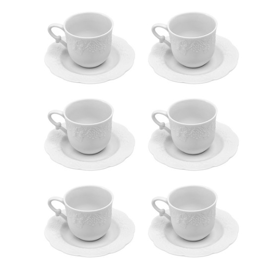 Imagem CONJUNTO 06 XÍCARAS PARA CAFÉ DE PORCELANA COM PIRES LIMOGES NIZA COR BRANCO - WOLFF