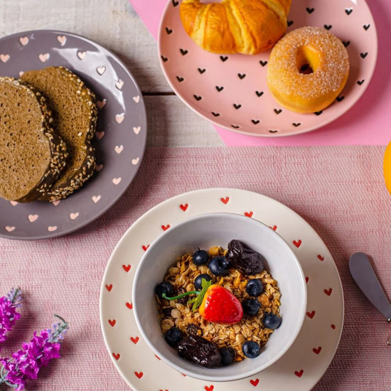 Imagem JOGO 6 BOWLS DE CERÂMICA BON GOURMET CORAÇÃO AZUL, ROSA E CINZA