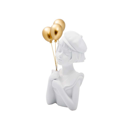 Imagem ESCULTURA DECORATIVA MENINA COM BALÕES COR BRANCO E DOURADO - LUCATTI 