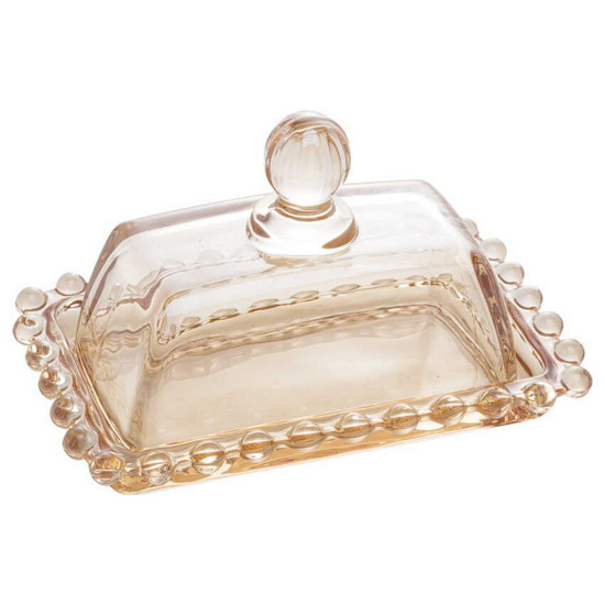 Imagem MANTEIGUEIRA DE CRISTAL PEARL ÂMBAR 14CM X 9CM X 8CM - WOLFF