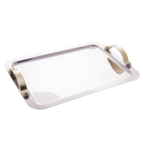 Imagem BANDEJA DE AÇO INOX COM ALÇA DOURADA MANHATTAN 40CM X 29,5CM X 5CM - WOLFF