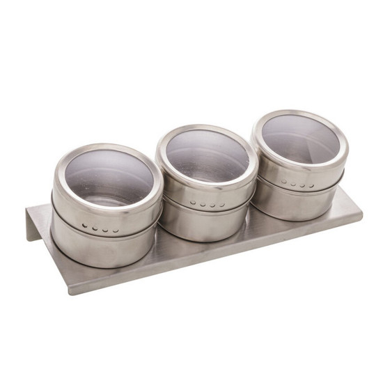 Imagem CONJUNTO 3 PORTA TEMPEROS DE AÇO INOX COM SUPORTE IMANTADO - LYOR