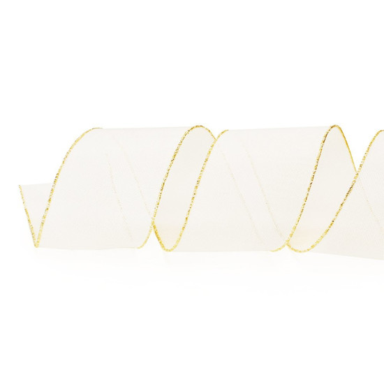 Imagem FITA NATALINA COR BRANCO E DOURADO 3,8CM X 9,14M - CROMUS 