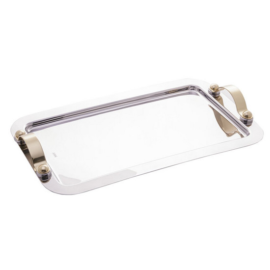 Imagem BANDEJA DE AÇO INOX COM ALÇA DOURADA MANHATTAN 37CM X 23CM 