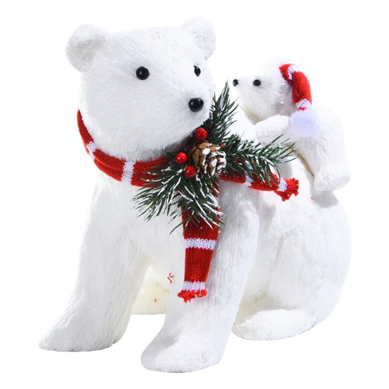 Imagem URSO COM CACHECOL CARREGANDO FILHOTE COR BRANCO 20X28X23CM - CROMUS 