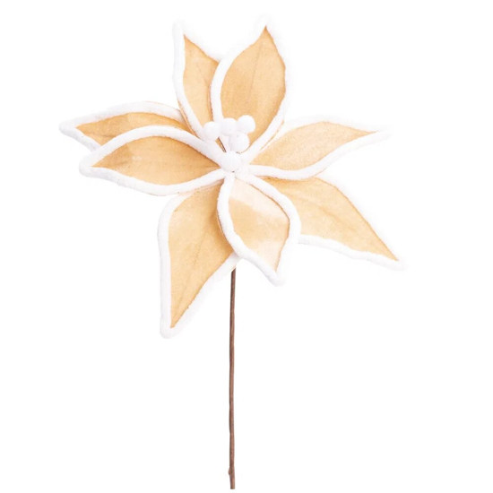 Imagem POINSÉTIA DECORATIVA CABO CURTO COR BRANCO E DOURADO 46CM - CROMUS 