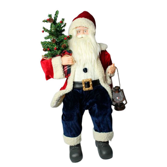 Imagem PAPAI NOEL DECORATIVO SENTADO COM PINHO XADREZ VERMELHO 60CM - TOK DA CASA 