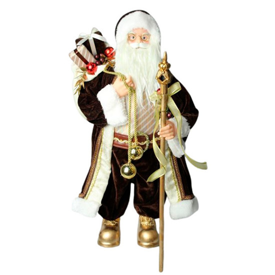 Imagem PAPAI NOEL DECORATIVO COM SACO DE PRESENTES COR MARROM E BRANCO 60CM - TOK DA CASA 