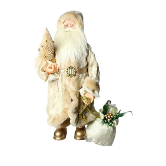 Imagem PAPAI NOEL DECORATIVO EM PÉ COM SACO DE PRESENTES 80CM COR BRANCO E DOURADO - TOK DA CASA 