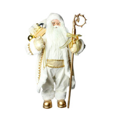 Imagem de PAPAI NOEL DECORATIVO EM PÉ SEGURANDO CAJADO COR BRANCO E DOURADO 80CM - TOK DA CASA  - Store Mania Comercio E Importacao Ltda