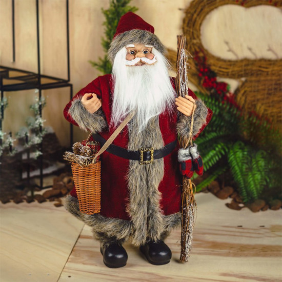 Imagem PAPAI NOEL DECORATIVO SEGURANDO CESTA E CAJADO 80CM - TOK DA CASA 