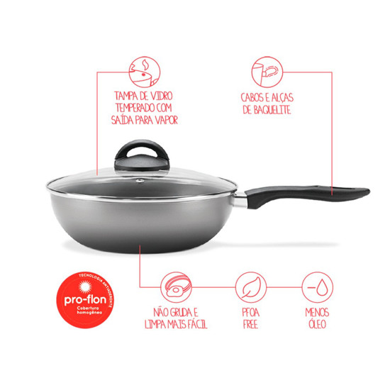 Imagem WOK COM TAMPA - CHILLI Ø 24 X 7 CM 2,3 L - PRATA BRINOX