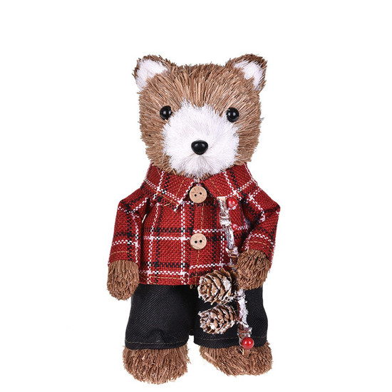 Imagem ENFEITE URSO NATALINO PARA DECORAÇÃO COM CASACO XADREZ VERMELHO 11X11X14CM - GRILLO 50012 