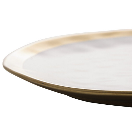 Imagem PRATO RASO DE PORCELANA DUBAI BRANCO E DOURADO 25 CM - WOLFF