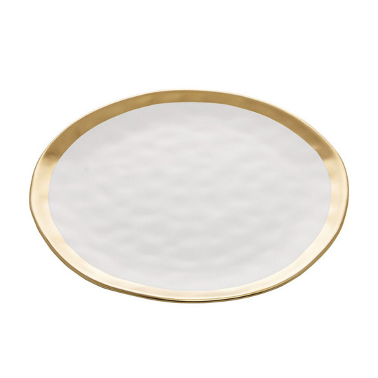 Imagem PRATO RASO DE PORCELANA DUBAI BRANCO E DOURADO 25 CM - WOLFF