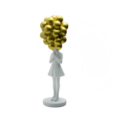 Imagem de ESCULTURA EM RESINA COR BRANCA MENINA COM BALÕES DOURADO 32X10X10CM - LUCATTI   - Lucatti Artes E Decoracoes Ltda