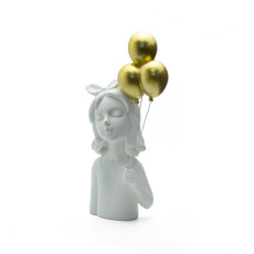 Imagem de ESCULTURA EM RESINA COR BRANCO MENINA COM BALÕES DOURADO 37CM - LUCATTI  - Lucatti Artes E Decoracoes Ltda