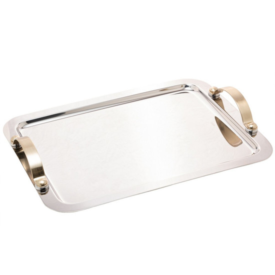 Imagem BANDEJA DE AÇO INOX COM ALÇA MANHANTTAN CHAMPANHE 33CM X 27CM X 4,5CM